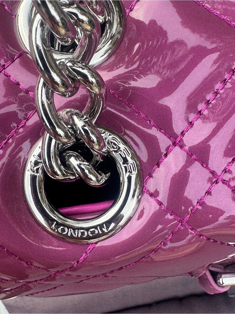 Kurt Geiger Quilted Patent Shoulder Bag in Magenta - Picture 4 of 16